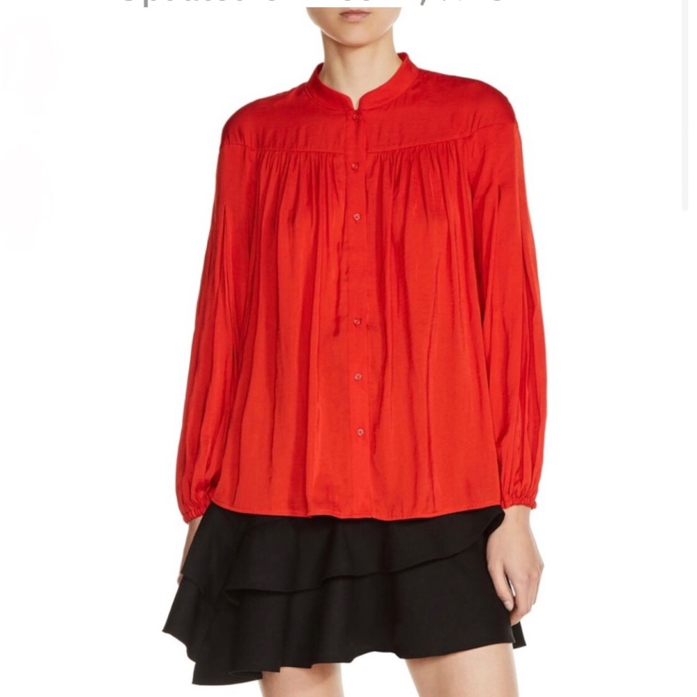 Maje Cusmia Pleated Shirt Mandarin Collar Button Down Long Sleeve Shirt size 1